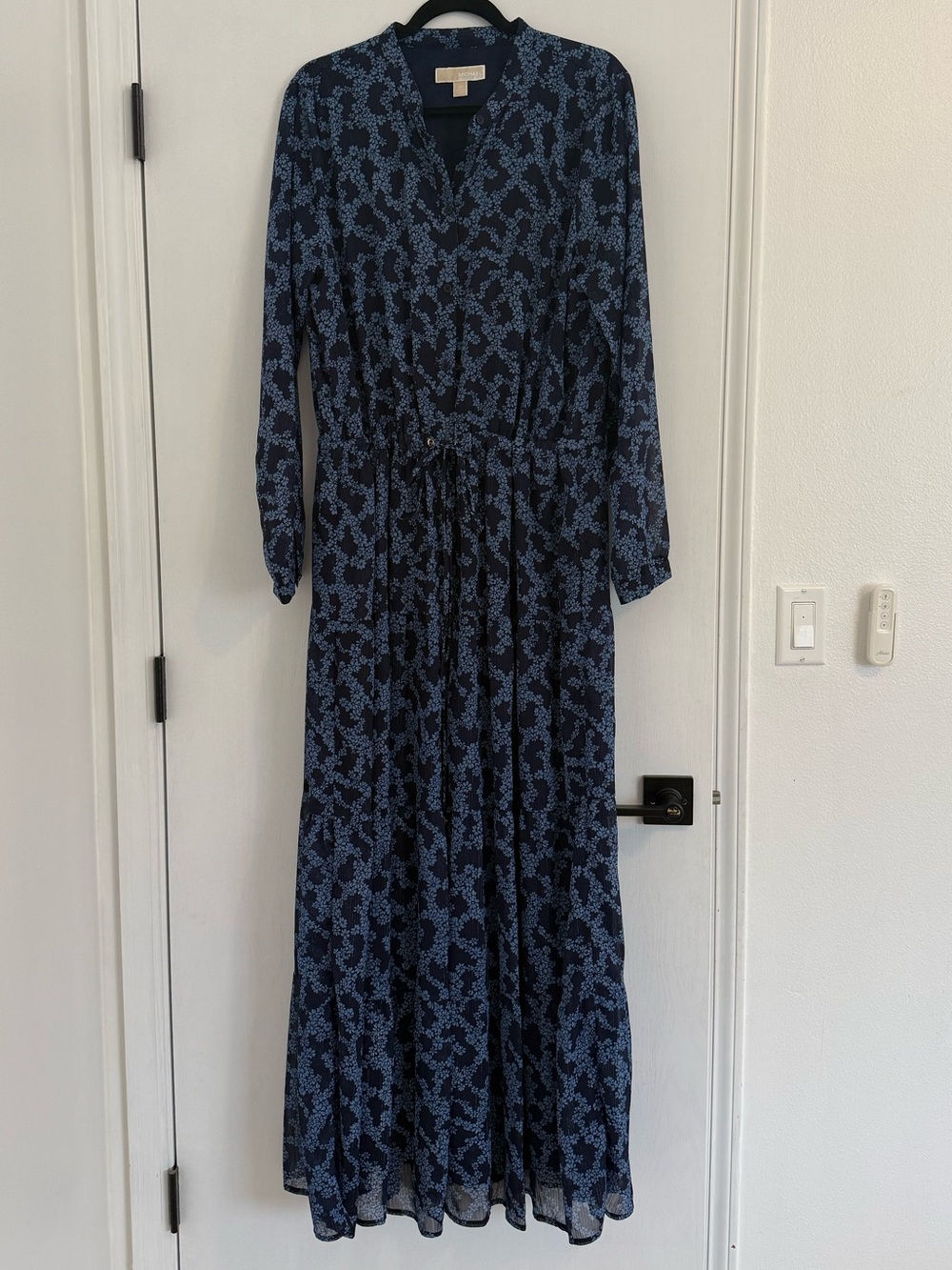 Michael Kors Navy and Light Blue Printed Maxi Dress
